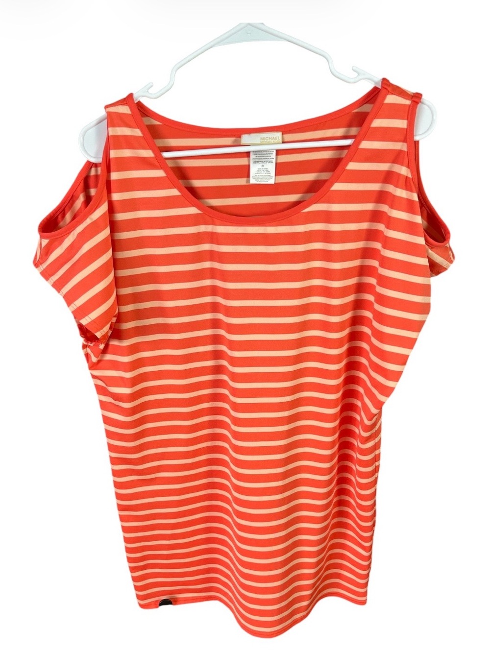 Michael Kors Coral Orange Striped Cold Shoulder Cover-Up Tunic Dress Size M 32”